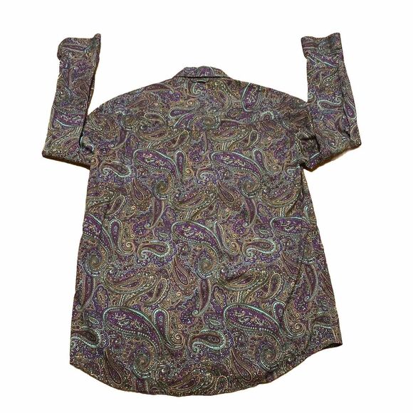 Roper Western Shirt Mens Sz Small Purple Blue Paisley Button Up Cowboy T-shirt - Picture 7 of 9